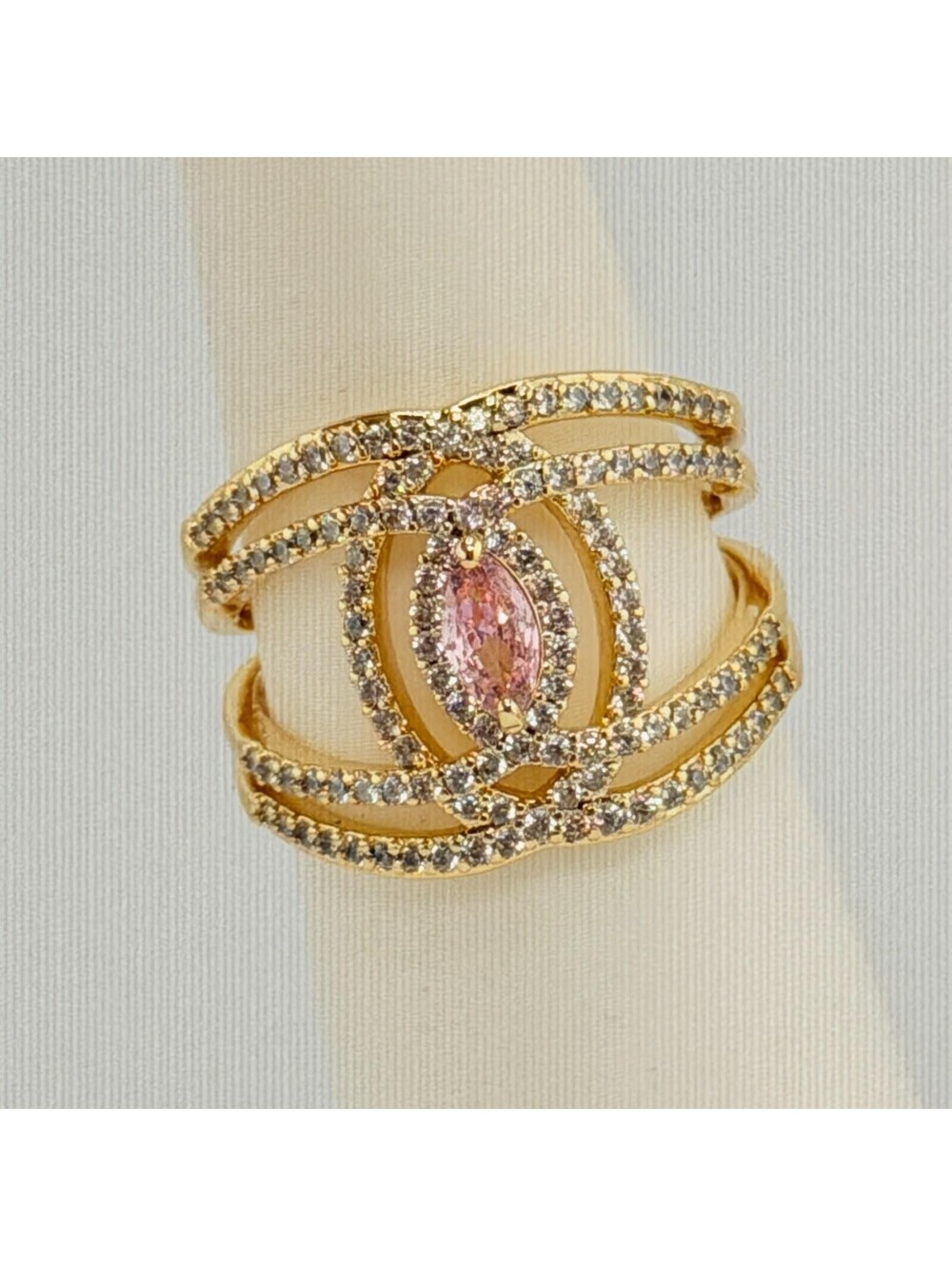 Bomb Party Ring Size 9 "Laced Into The Details" Rose Quartz on Yellow Gold
